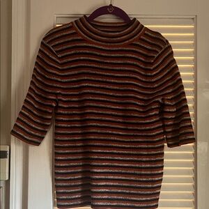 Madewell Striped Crewneck Sweater in Rust, Black & Cream